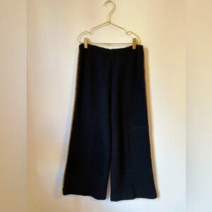 Black Knit Wide Leg Trouser Pants Gold Embellished